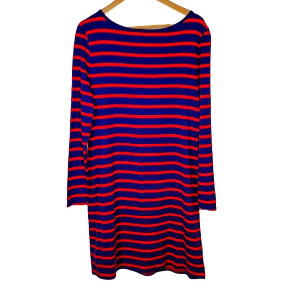 Old Navy Dress Long Sleeve Short Shift Stretch Cotton Stripe Red Navy Blue XL - Picture 6 of 11